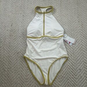 CALIA NWTCream One-Piece Swim with Olive Trim - Size 10